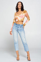 Long Sleeve Tie Dye Crop Top